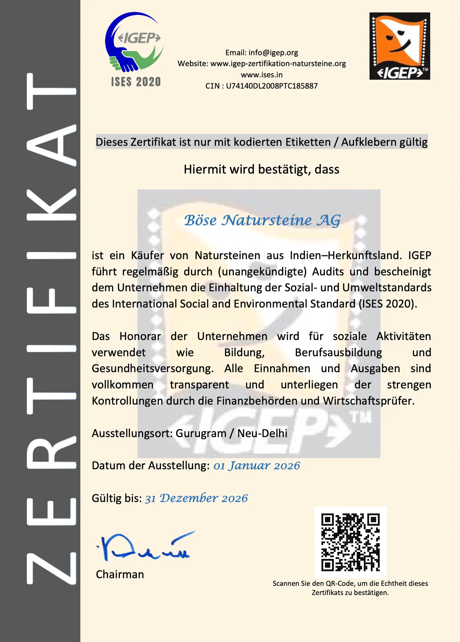 IGEP Zertifikat Böse Natursteine AG
